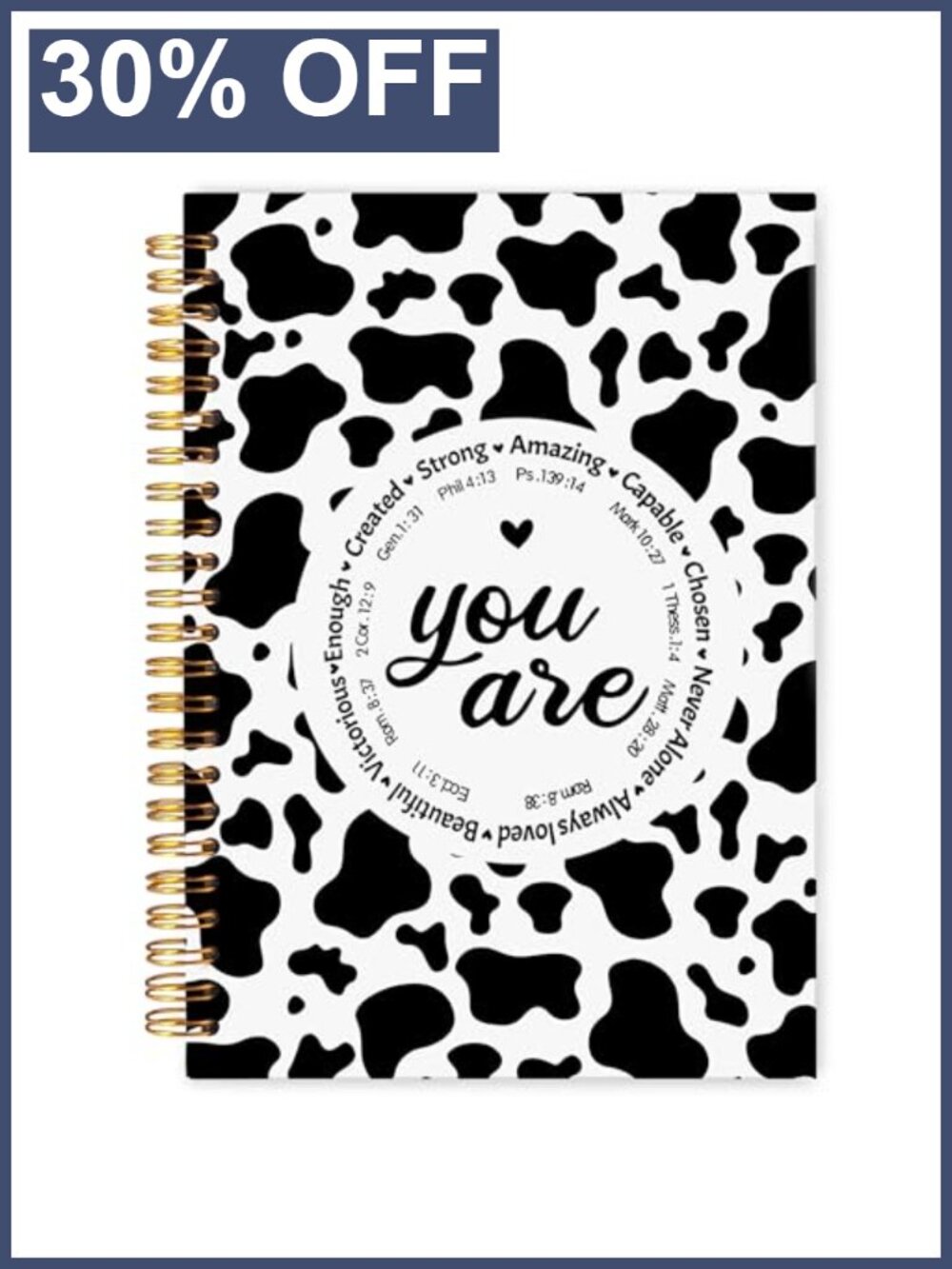 Cow Print Spiral Journal 5.5x8.3 Bible Verse Christian Notebook